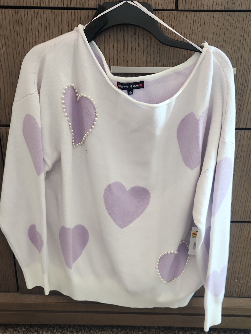 Lavender Heart Pearl-Trim Off Shoulder Sweater